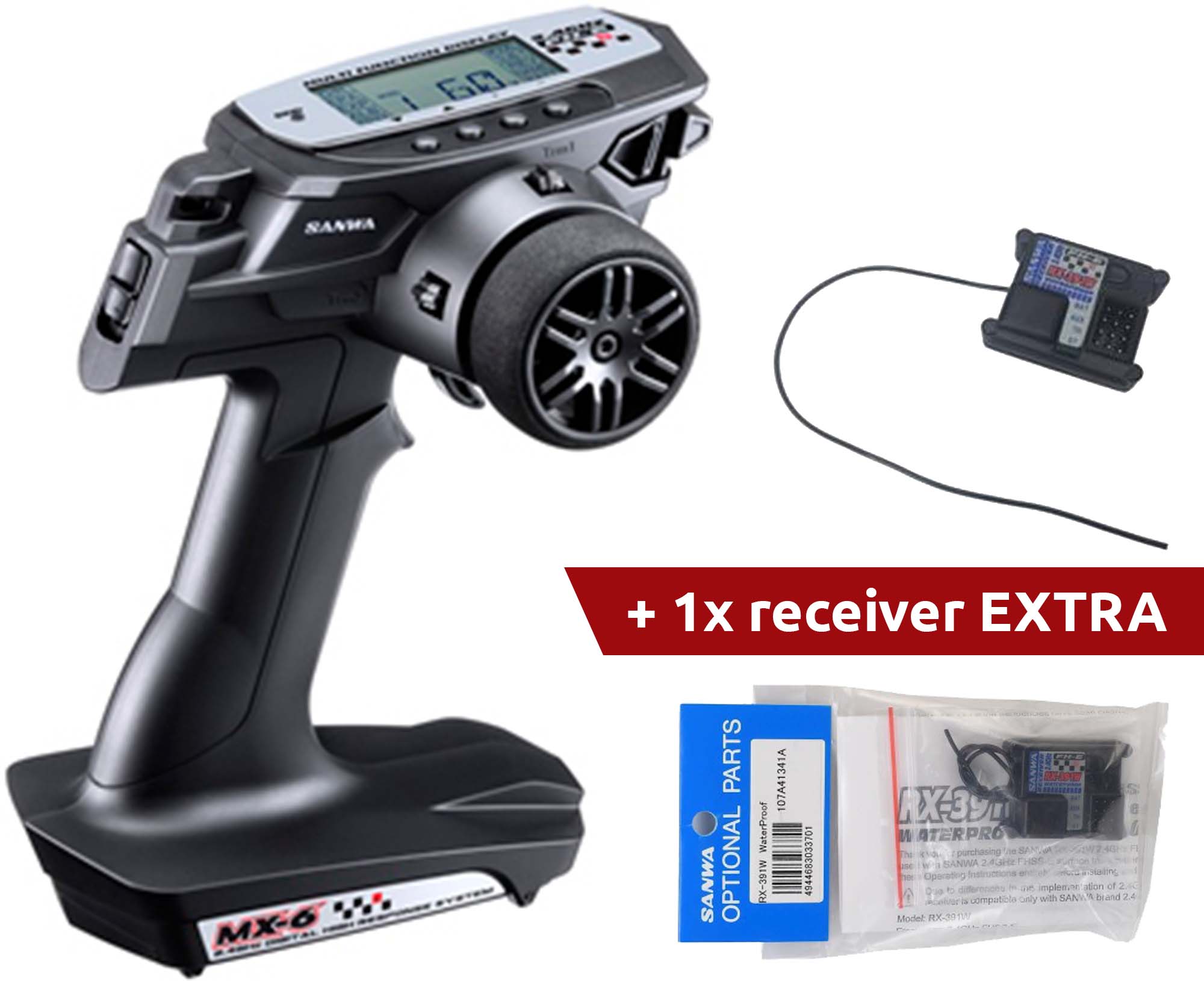 Sanwa MX-6 Radio + 2x RX-391W Waterproof Receiver | MIBOSPORT